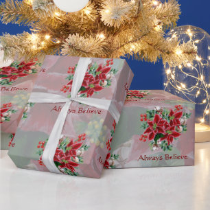 Helle Weihnachtssterne und Stechpalmen benutzerdef Geschenkpapier