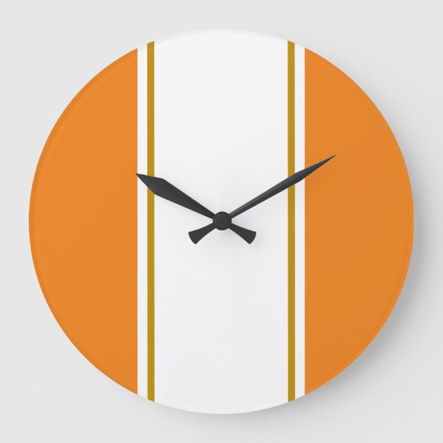 Helle, weiße, braune Streifen auf warmen Orangen Große Wanduhr (Vorderseite)