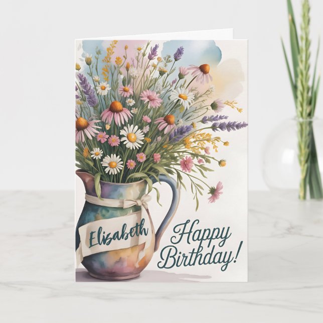 Helle Wildblume Birthday Bouquet Begrüßung Karte (Vorderseite)