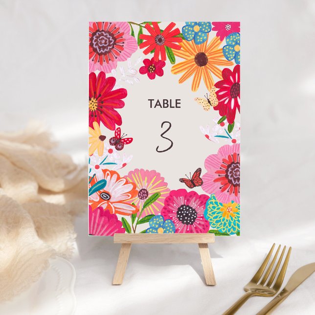 Helle Wildblume Brautparty Tischnummer (Bright Wildflower Bridal Shower Table Number)