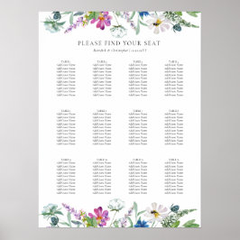 Helle Wildblumen 12 Tabelle Hochzeitssortierung Poster