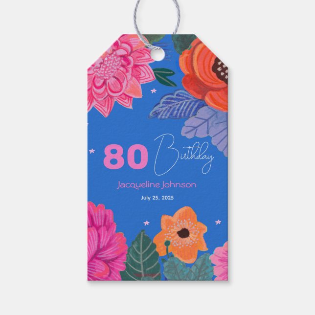 Helle Wildblumen Pink Blue Geburtstagsparty Geschenkanhänger (Vorderseite)