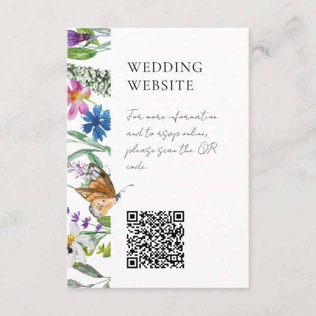 Helle Wildblumen QR Code Hochzeit Begleitkarte (Vorderseite)