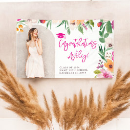 Helle Wildblumen Rosa Abschluss Glückwunsch Banner