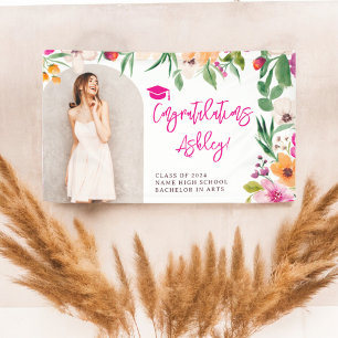 Helle Wildblumen Rosa Abschluss Glückwunsch Banner