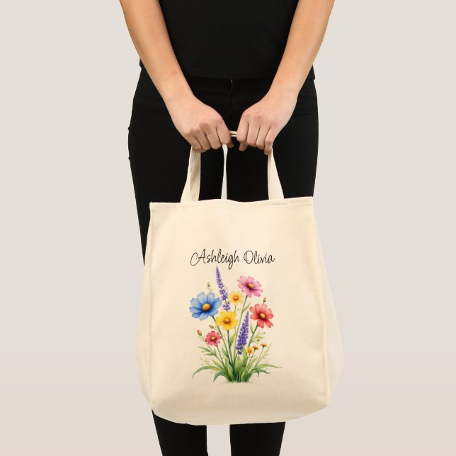 Helle Wildblumen-Wasserfarben-Einkaufstasche Tragetasche (Vorderseite (Produkt))