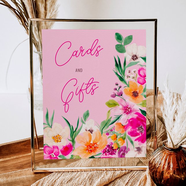 Helle, wilde Blume begrüßen Brautparty Poster (Bright bold wild flowers welcome bridal shower poster on pastel pink)