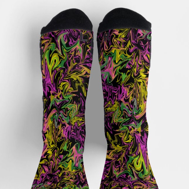 Helle Wirbel rosa-grüngelbe Abstrakte Kunst Socken (Oben)