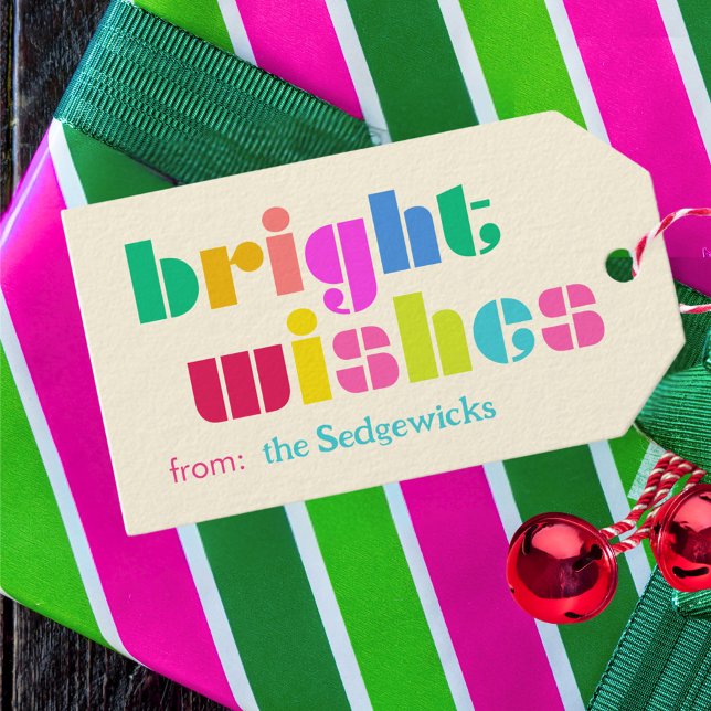 helle Wünsche kühl Personalisierter Regenbogen Geschenkanhänger (bright wishes personalized gift tag in bright rainbow colors)