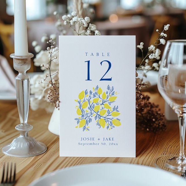 Helle Zitronenweine Tischnummer Sitzplan (Bright lemon vines Table Number wedding reception Seating Chart)