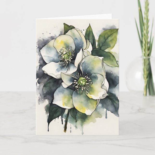 Hellebore - Aquarellblumen Karte (Vorderseite)