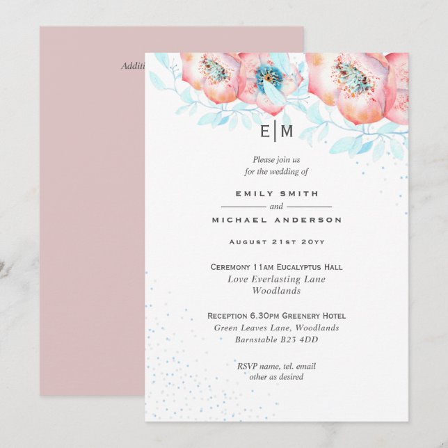 Hellebore Blue Dusty Rose Hochzeit Empfang (Vorne/Hinten)