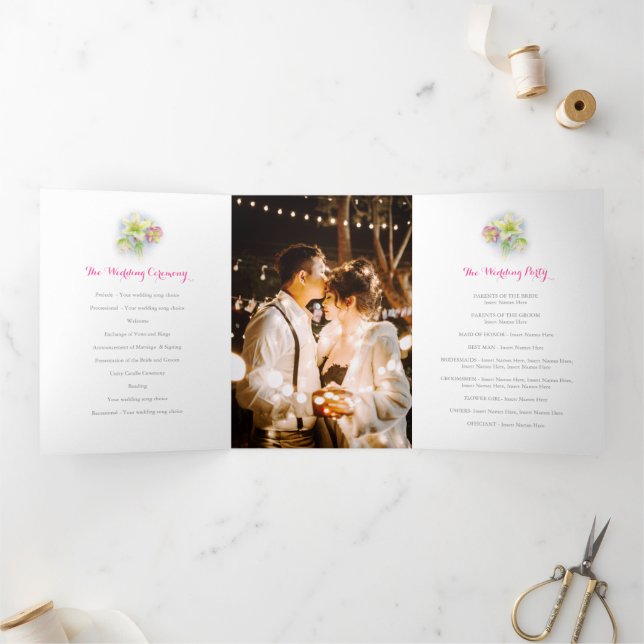 Hellebore Blume Hochzeit der Wasserfarbe Dreifach-gefaltete Programmkarte (Innenseite)