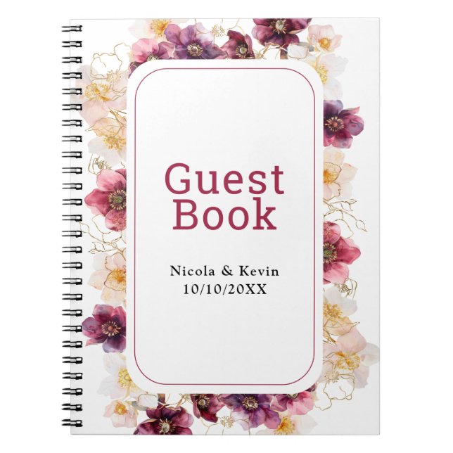 Hellebore Floral Burgundy Wedding Guest Book Notizblock (Vorderseite)