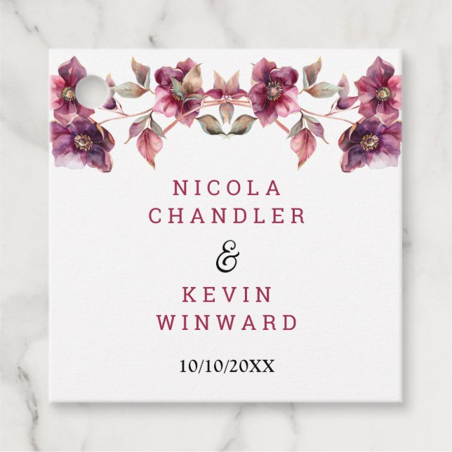 Hellebore Floral Burgundy Wedding Thank You Geschenkanhänger (Vorderseite)