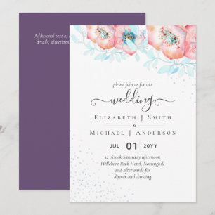 Hellebore Turquoise Peach Floral Wedding Einladung
