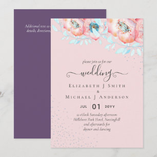 Hellebore Turquoise Peach Floral Wedding Einladung