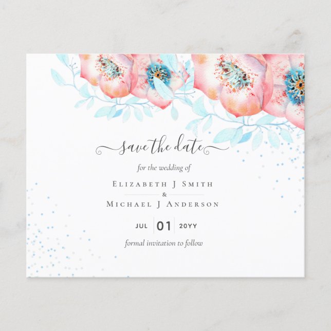 Hellebore Turquoise Peach Floral Wedding Flyer (Vorne)