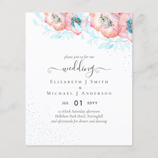 Hellebore Turquoise Peach Floral Wedding Flyer (Vorne)