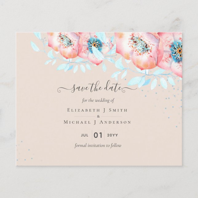 Hellebore Turquoise Peach Floral Wedding Flyer (Vorne)