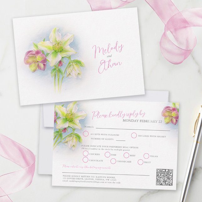 Hellebore Wasserfarbe Frühling Hochzeit QR-Code Ma RSVP Karte (Von Creator hochgeladen)