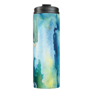 Heller, abstrakter Hintergrund. Wasserfarbe Thermosbecher