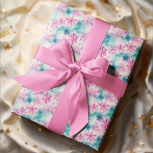 Heller Aquamariner und rosa Schneeflockenurlaub Geschenkpapier