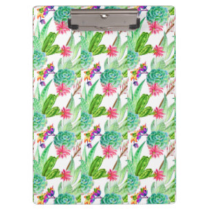 Heller Aquarell-Kaktus u. saftiges Muster Klemmbrett