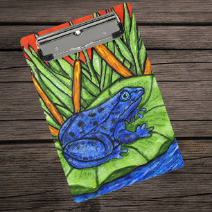 Heller blauer gefleckter Frosch auf Seerosenblatt Mini Klemmbrett