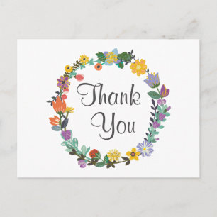 Heller Blumenkranz Frühling Hochzeit Danke Postkarte