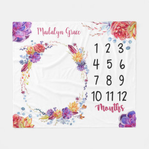 Heller Blumensucculents-Baby-Meilenstein Fleecedecke