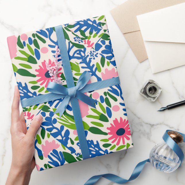 Heller floraler Spaß Happy Pink Blue Green Bold Ch Geschenkpapier (Schenken)