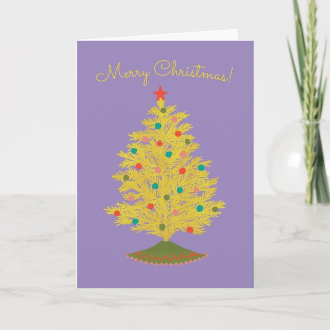 Heller gelber flockiger Weihnachtsbaum Karte (Vorderseite)