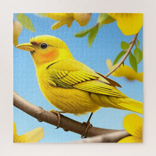 Heller gelber Singvogel auf einem Ast Puzzle