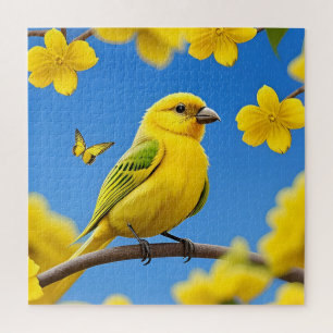Heller gelber Singvogel auf einem Ast Puzzle