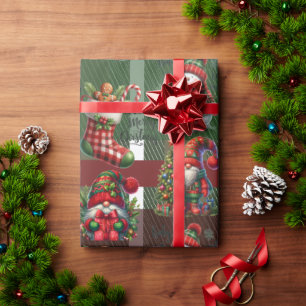 Heller grüner Weihnachtskarogitter Lebkuchengnom Geschenkpapier