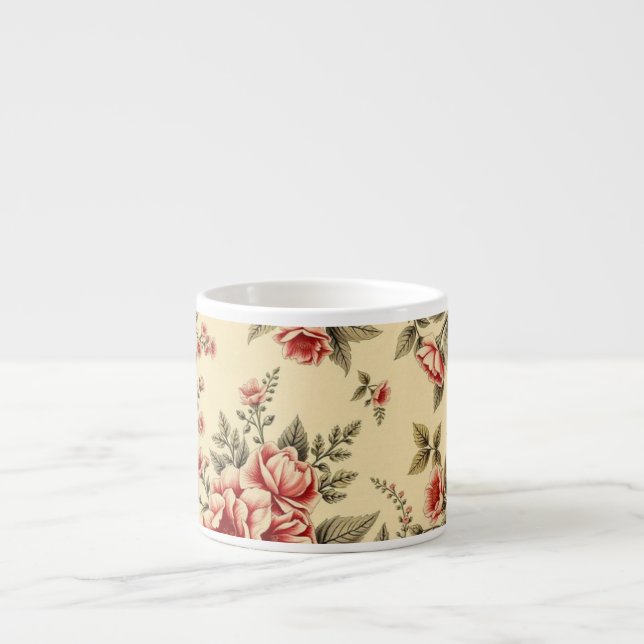 Heller Hintergrund Vintage-Blumendesign Espressotasse (Vorderseite)