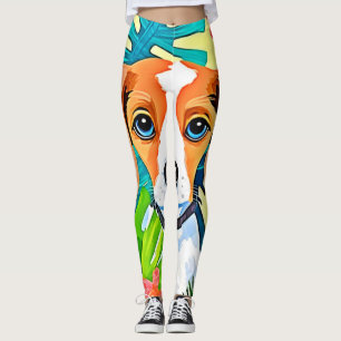 Heller Hund mit Blumen Leggings
