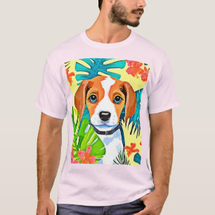 Heller Hund mit Blumen T-Shirt