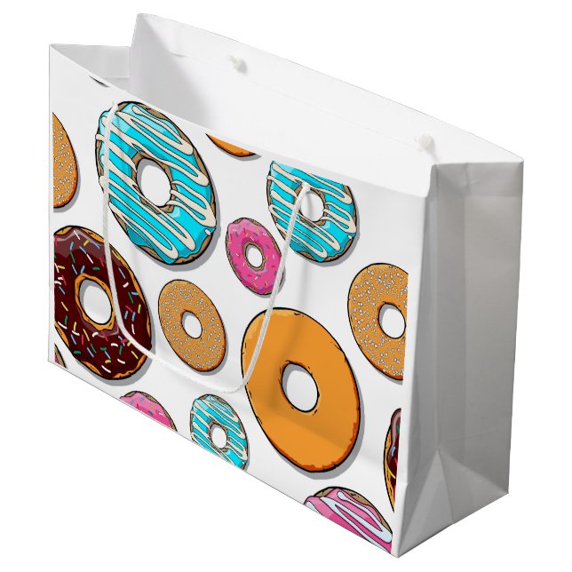 Heller Krapfen-wunderliches Muster Große Geschenktüte (Vorderseite Schrägansicht)