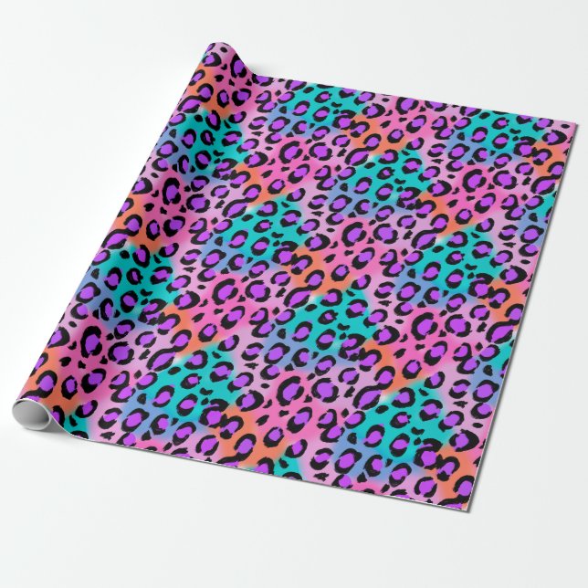 Heller Leopard, rosa lila Aqua Geschenkpapier (Ungerollt)