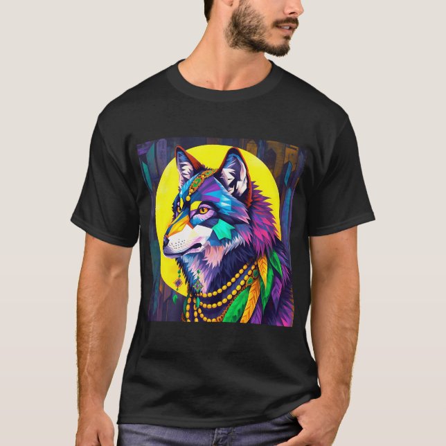Heller Mardi-Gras-Wolf T-Shirt (Vorderseite)
