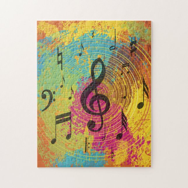 Heller Musiknoten auf Explosion der Farbe Puzzle (Vertikal)