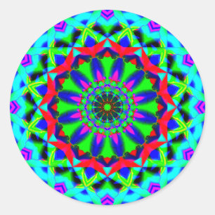 Heller Neonkaleidoskop  abstrakter Mandala Runder Aufkleber