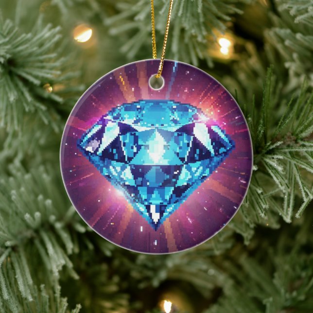 Heller pixeliger Diamant  Keramik Ornament (Baum)