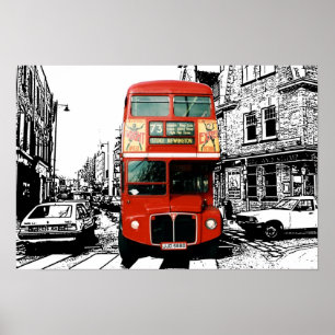 Heller Red Bus in London Poster