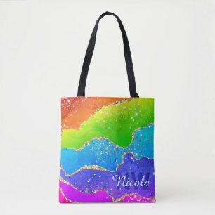 Heller Regenbogen & Gold-Faux-Glitter-Achat-Monogr