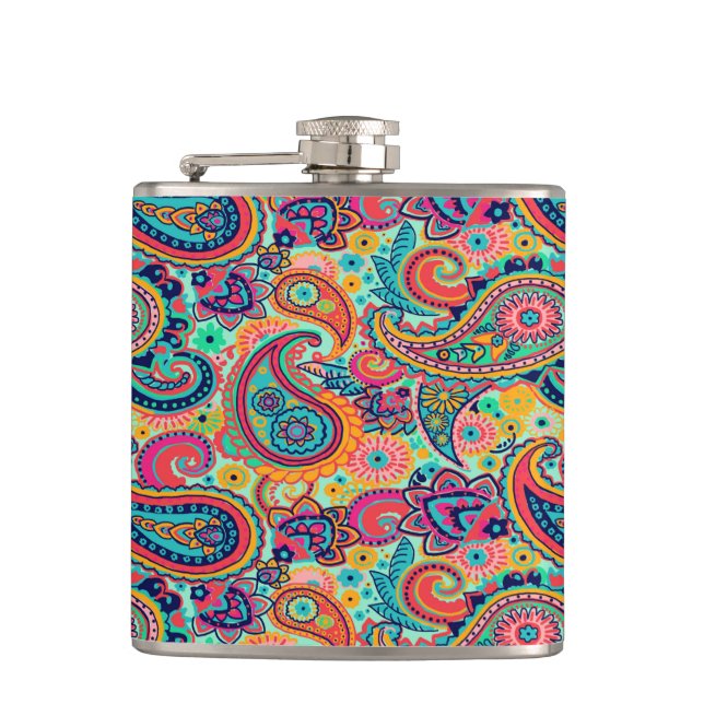 Heller Regenbogen Paisley Flachmann (Vorderseite)
