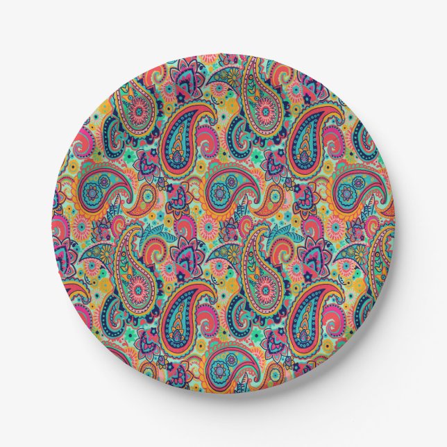 Heller Regenbogen Paisley Pappteller (Vorderseite)