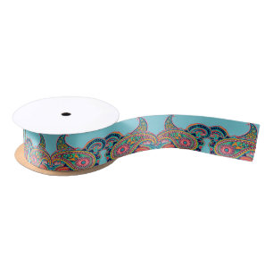 Heller Regenbogen Paisley Satinband